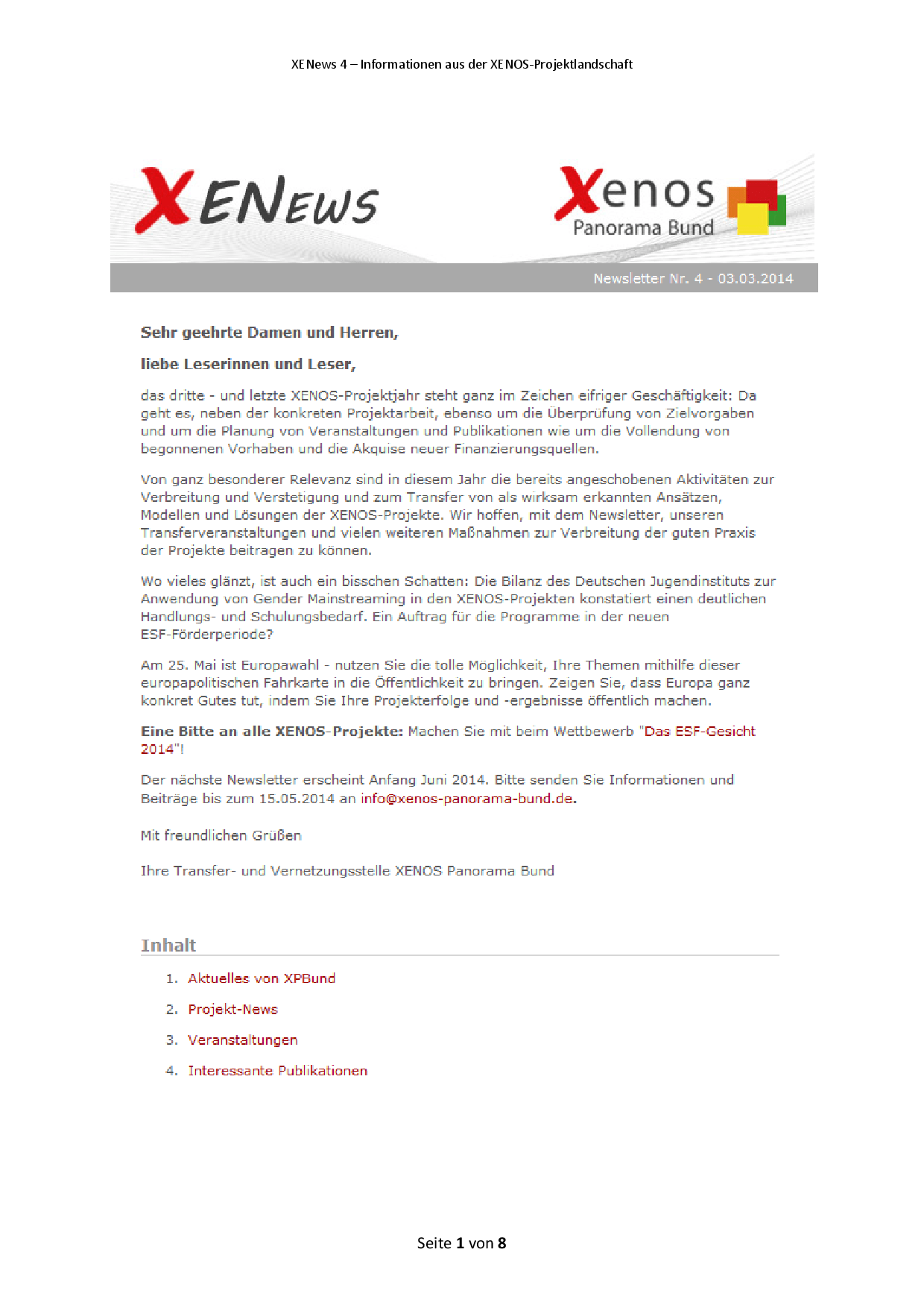 Cover von XENews. Newsletter Nr. 4 – 03.03.2013