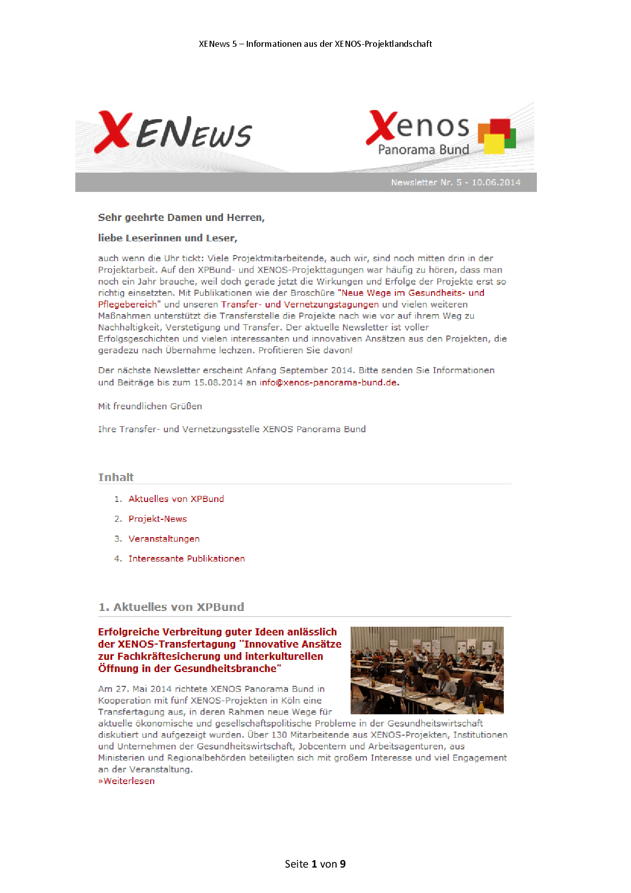 Cover von XENews. Newsletter Nr. 5 – 10.06.2014