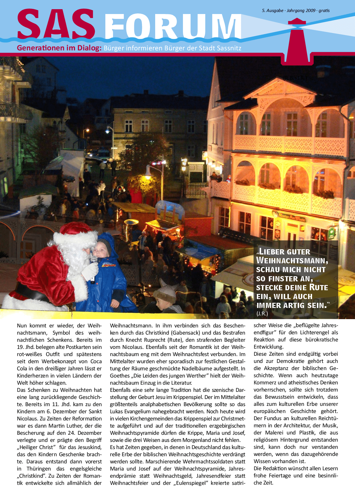 Cover von SAS Forum. Generationen im Dialog: Bürger informieren Bürger der Stadt Sassnitz Nr. 5/2009