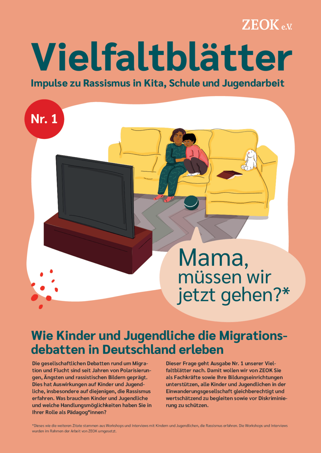 Cover von Vielfaltblätter. Impulse zu Rassismus in Kita, Schule und Jugendarbeit. Nr. 1: Wie Kinder und Jugendliche die Migrationsdebatten in Deutschland erleben