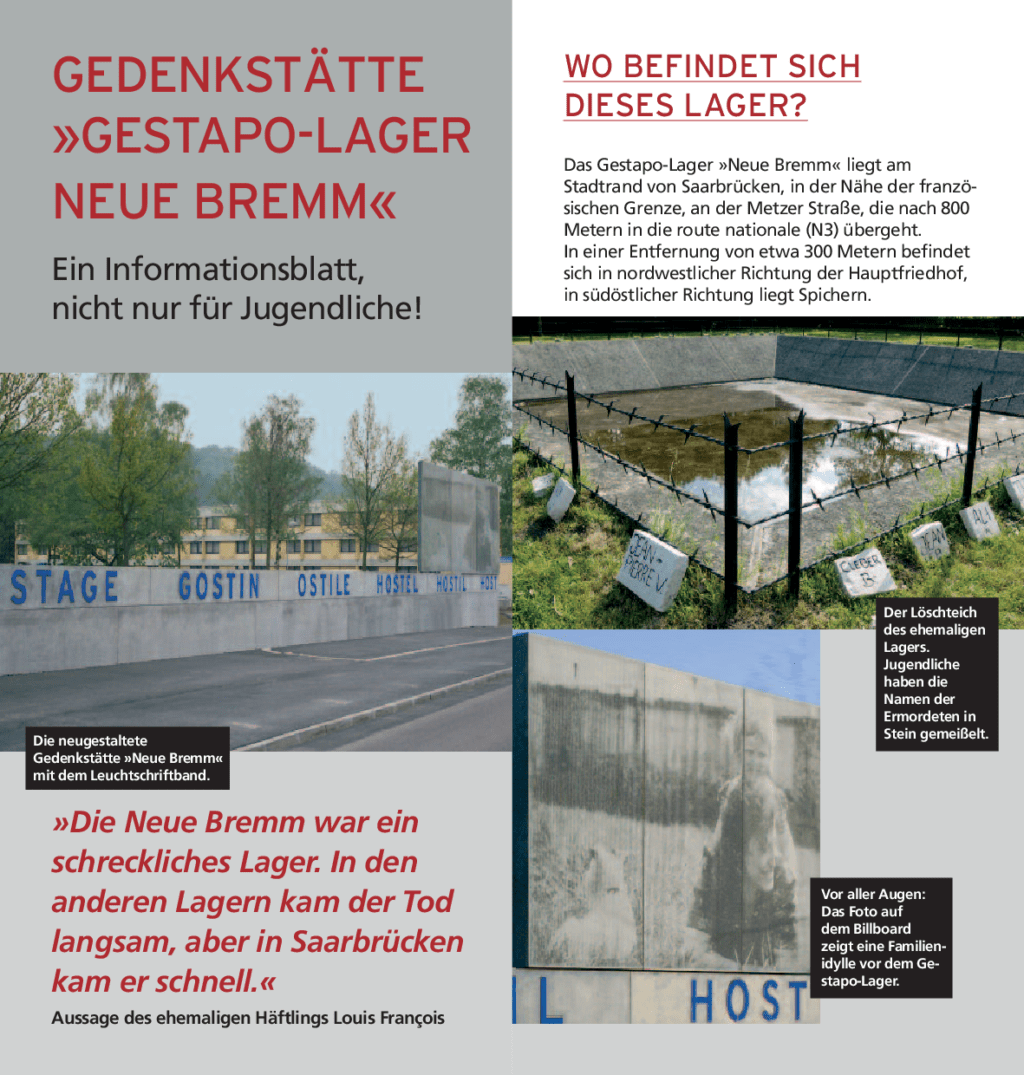 Cover von Gedenkstätte "Gestapo-Lager Neue Bremm". Ein Informationsblatt nicht nur für Jugendliche!
