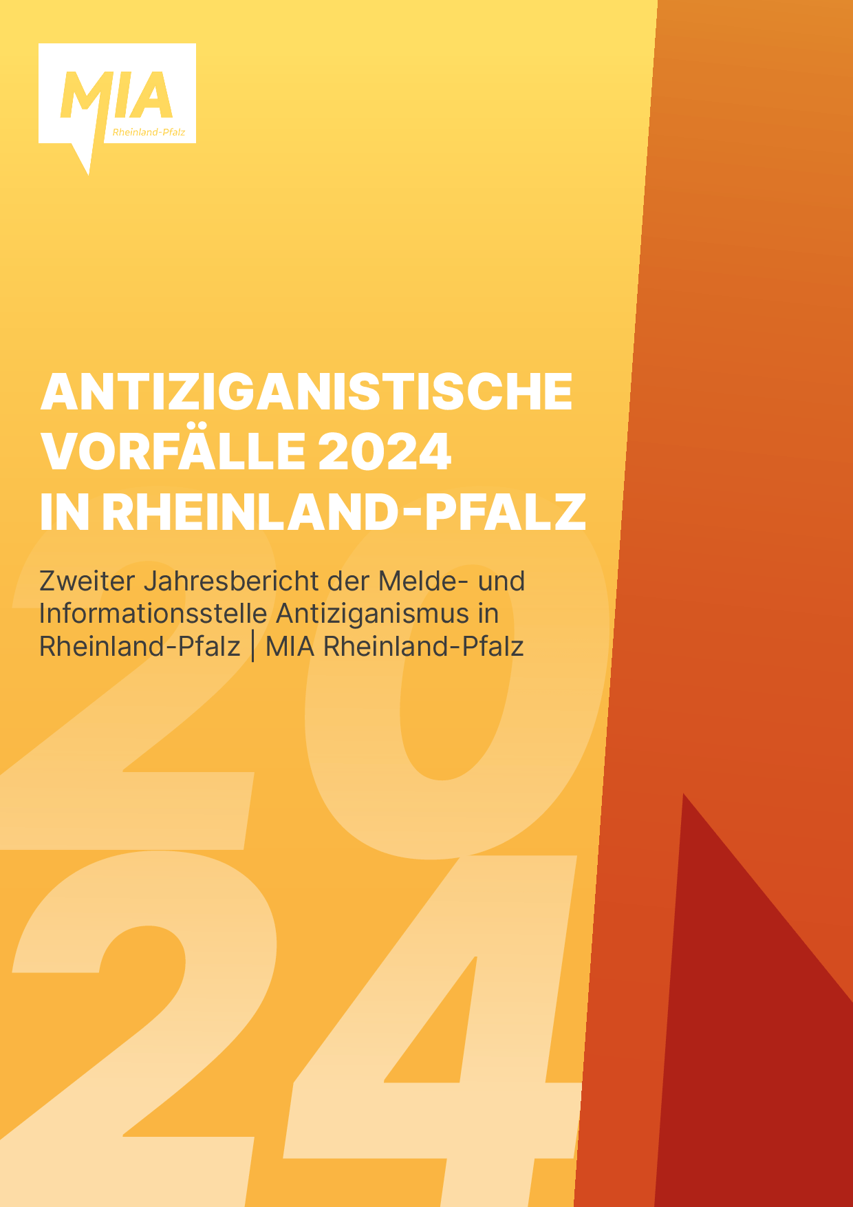 Cover von Antiziganistische Vorfälle 2024 in Rheinland-Pfalz. Zweiter Jahresbericht der Melde- und Informationsstelle Antiziganismus in Rheinland-Pfalz | MIA Rheinland-Pfalz