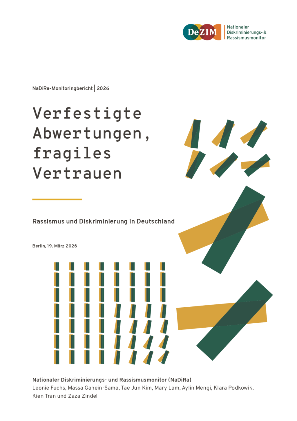 Cover von Verfestigte Abwertungen, fragiles Vertrauen. Rassismus und Diskriminierung in Deutschland. NaDiRa-Monitoringbericht 2026