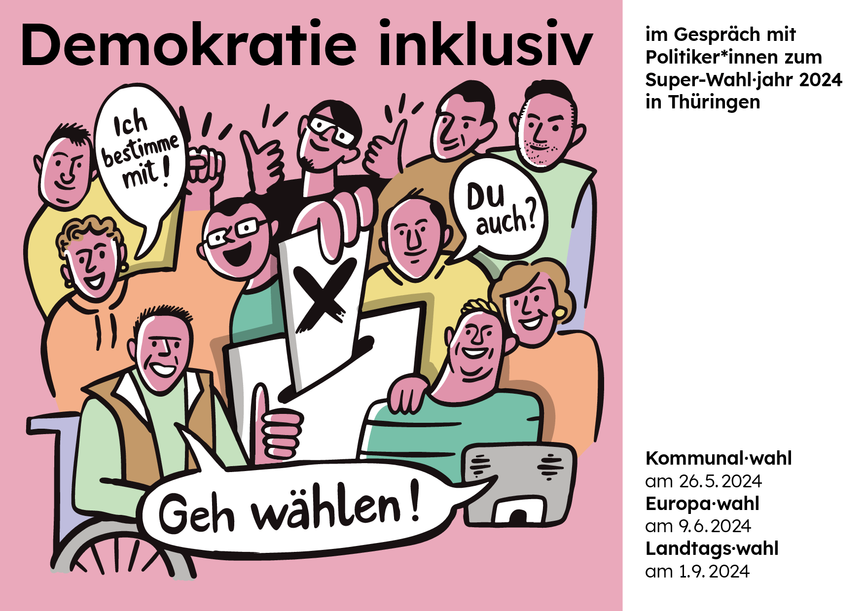 Cover von Demokratie inklusiv im Gespräch mit Politiker*innen zum Super-Wahl·jahr 2024 in Thüringen