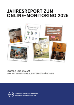 Cover von Jahresreport zum online-monitoring 2025. Lagebild und Analyse von Antisemitismus als Internet-Phänomen