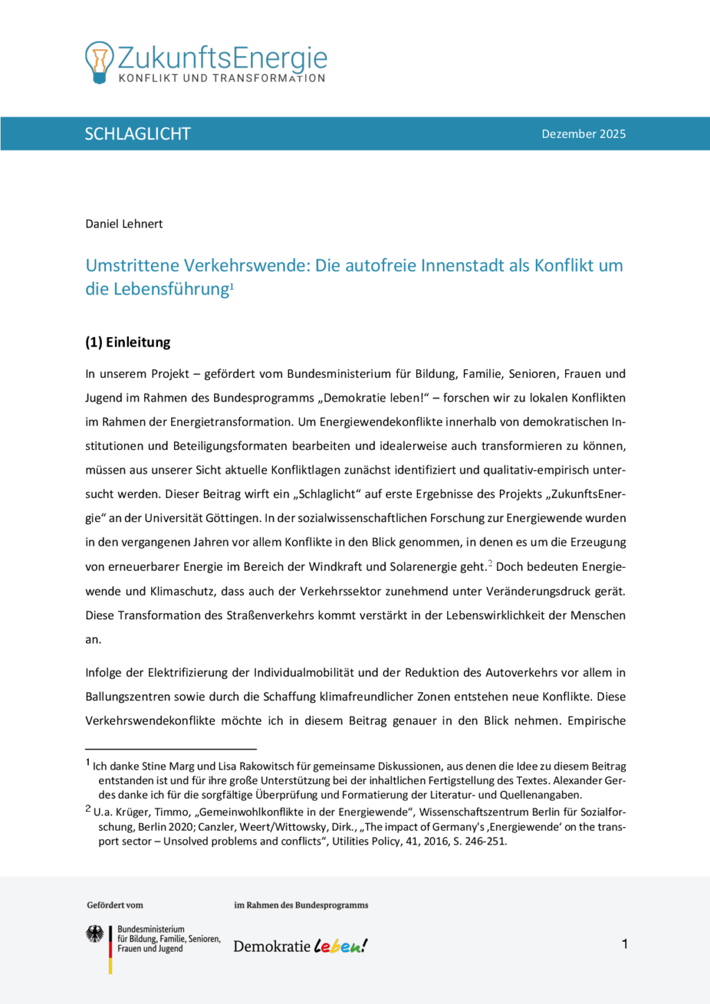 Cover von Umstrittene Verkehrswende: Die autofreie Innenstadt als Konflikt um die Lebensführung