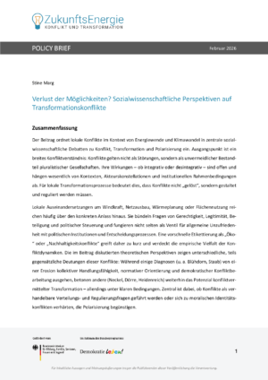 Cover von Verlust der Möglichkeiten? Sozialwissenschaftliche Perspektiven auf Transformationskonflikte