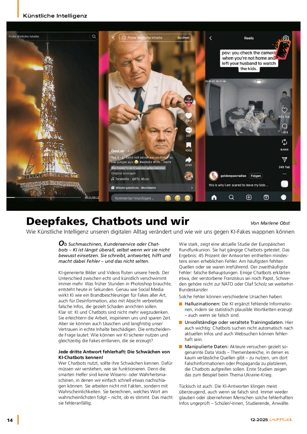 Cover von Deepfakes, Chatbots und wir. Wie Künstliche Intelligenz unseren digitalen Alltag verändert und wie wir uns gegen KI-Fakes wappnen können