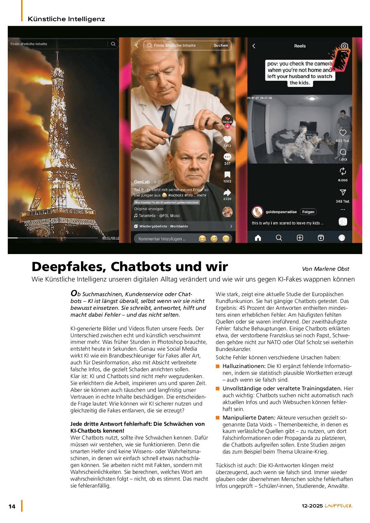Cover von Deepfakes, Chatbots und wir. Wie Künstliche Intelligenz unseren digitalen Alltag verändert und wie wir uns gegen KI-Fakes wappnen können