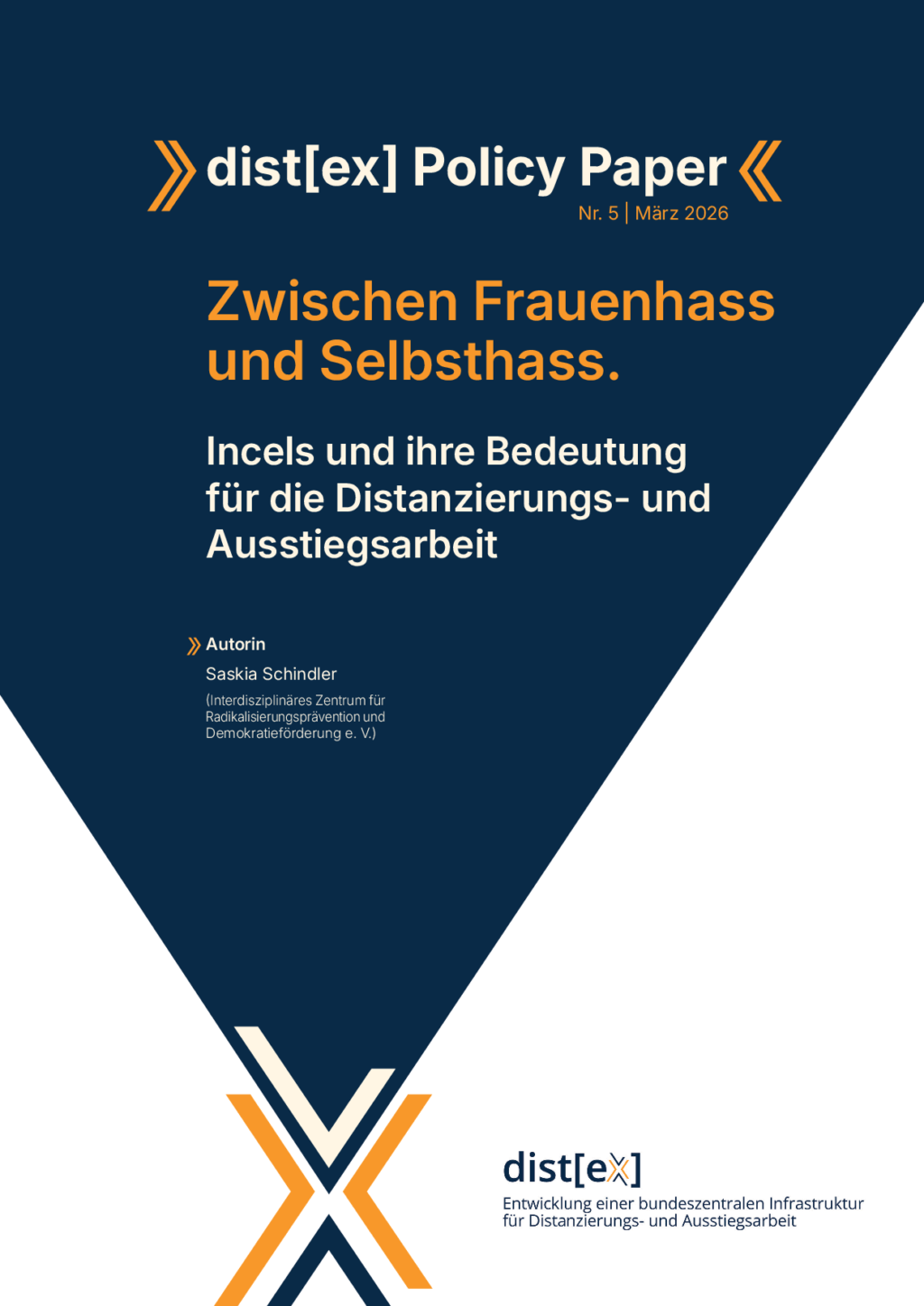 Cover von dist[ex] Policy Paper Nr. 5: Zwischen Frauenhass und Selbsthass. Incels und ihre Bedeutung für die Distanzierungs- und Ausstiegsarbeit
