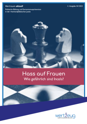 Cover von Wertraum aktuell. Politische Bildung und Extremismusprävention in der rheinlandpfälzischen Justiz. 4. Ausgabe 04/2023: Hass auf Frauen. Wie gefährlich sind Incels?