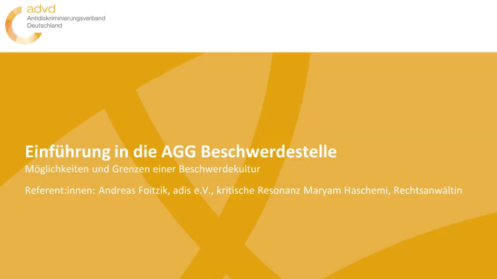 Bild zum Video "Einführung in die AGG Beschwerdestelle"