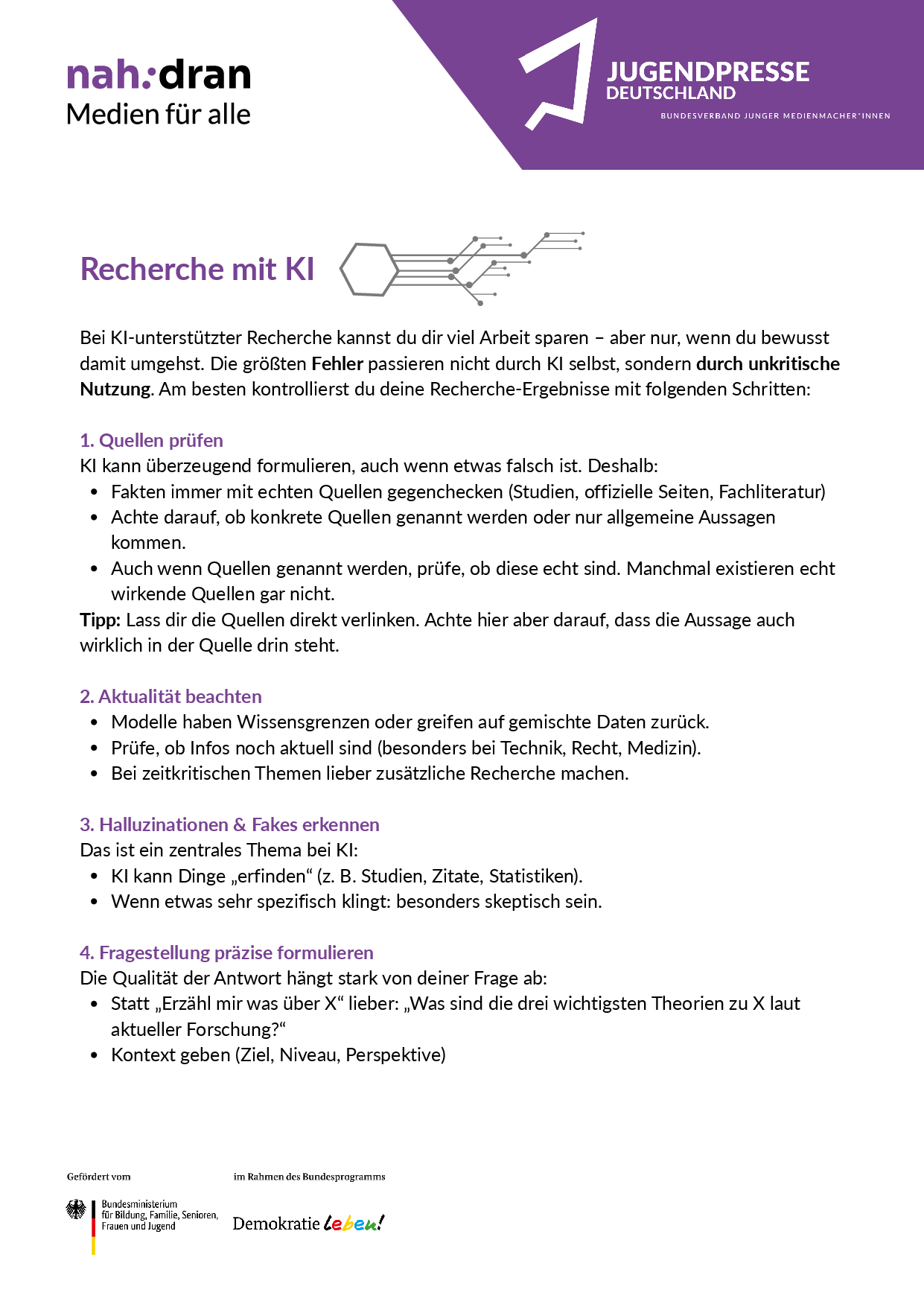 Cover von nah:dran – Medien für alle: Recherche mit KI